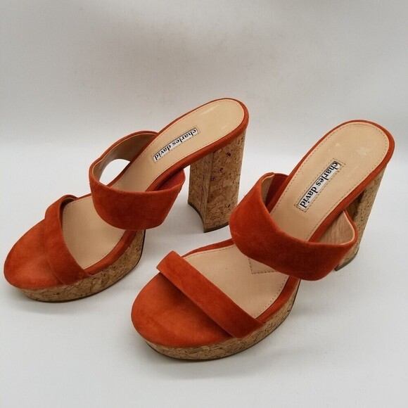 Charles David Women Jinx Platform Heel Slide Sandals Russet Suede 10 - Picture 2 of 8